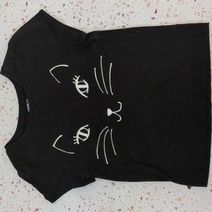 Crazy 8 | Kitty Cat Face on Black Short Sleeve T-Shirt | M (7-8)